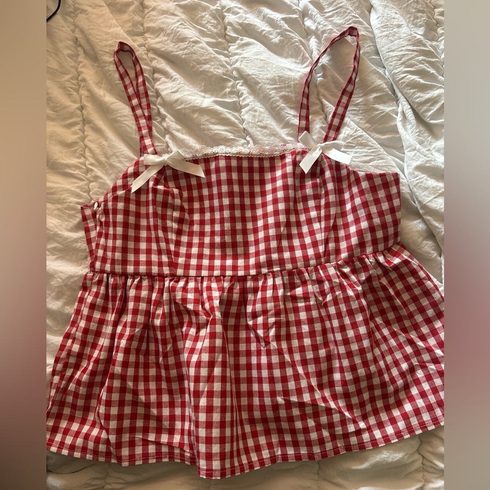Red and White Gingham Babydoll Top